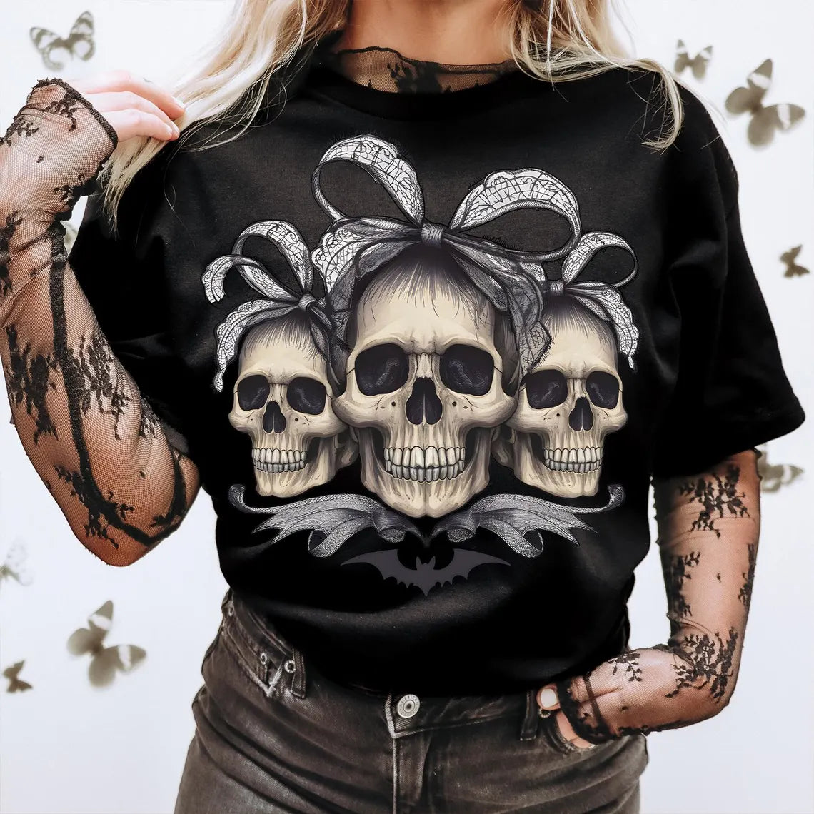 Halloween Spooky Skull Coquette Bow T-Shirt,Gift For All,TS-CT-777