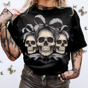 Halloween Spooky Skull Coquette Bow T-Shirt,Gift For All,TS-CT-777