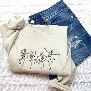 Custom Dancing Skeletons Embroidered Sweatshirt,Cute Halloween Gift,TS-L-612