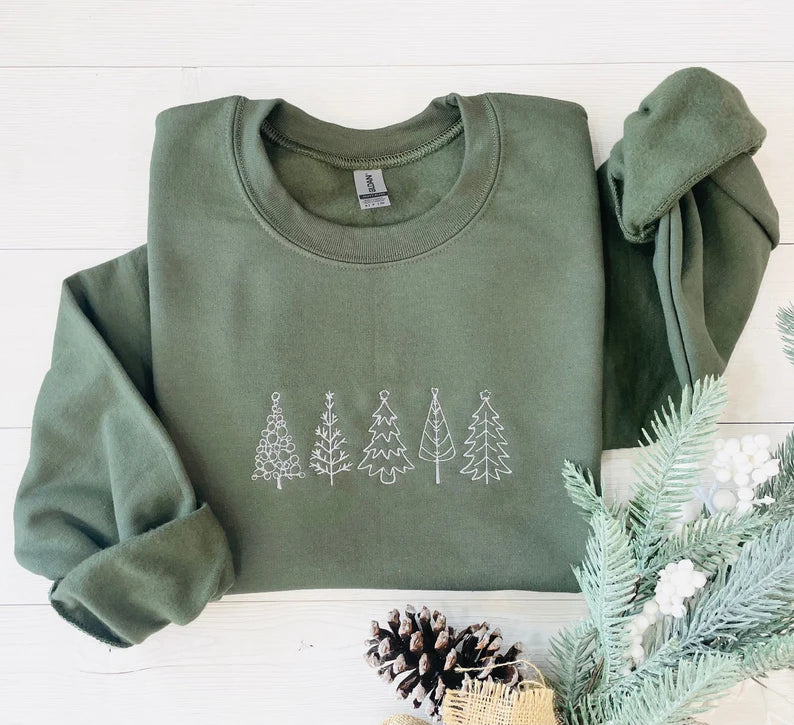 Personalized Christmas Tree Embroidered Crewneck ,Holiday Gifts,TS-L-600