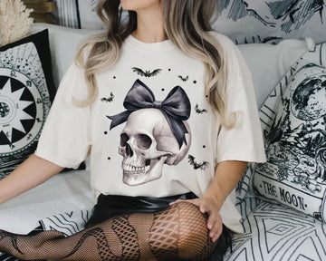 Halloween Retro Black Coquette Bow Skull T-Shirt,Gift For All,TS-CT-778