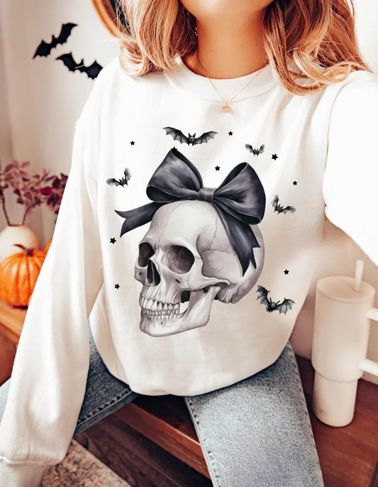 Halloween Retro Black Coquette Bow Skull T-Shirt,Gift For All,TS-CT-778