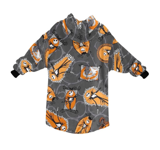 Grey&Orange Nightmare Before Christmas Print Blanket Pajamas,TS-L-891